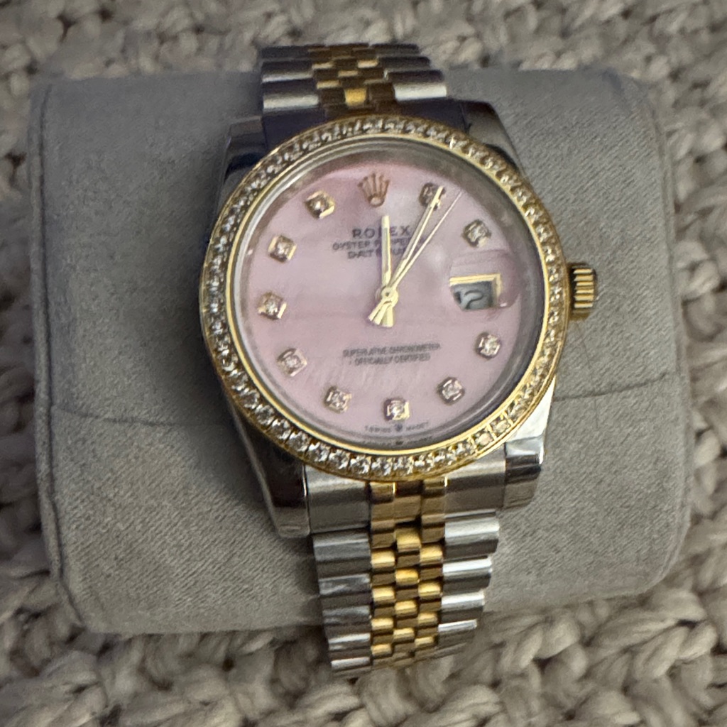 Rolex TwoTone Pink Dial Datejust Watch With Diamond Bezel